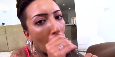 Massive tattooed butt of hot slut is ready for big black cock