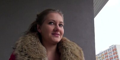 Camera crew offers this lovely girl some money for a quick blowjob