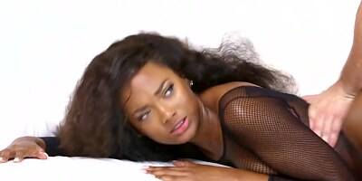 Black beauty in fishnet bodystocking fucked in awesome round ass