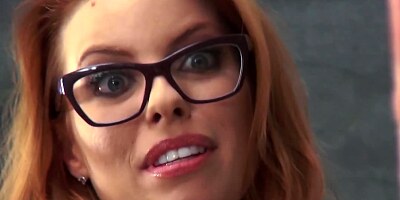 Busty redhead entices colleague into fuck in empty class