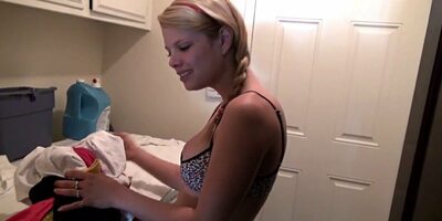 Little Taylor Does Laundry while Masturbating with Sex toys