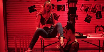 Lilly Bell and adorable Sabina Rouge lick pussies in the red room