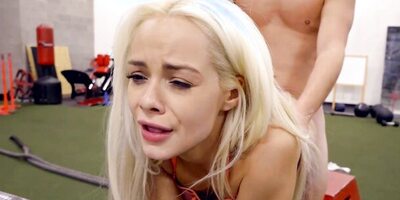 Petite blonde with tiny tits fucked hard in the gym