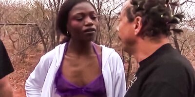 Black ebony submissive whore has interracial hardcore sex outdoors