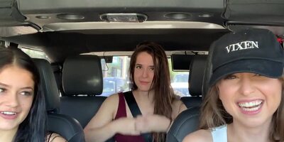 Riley Reid, Abbie Maley and Ryan ride topless in the car