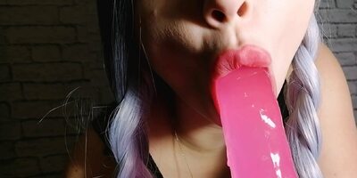 Girl in Mesh Bodystockings Sucking & Masturbate Pussy Dildo