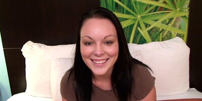 18 yr old brunette teen with small tits gives head