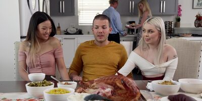 Young Lulu Chu and Haley Spades seduced a stallion for threesome sex