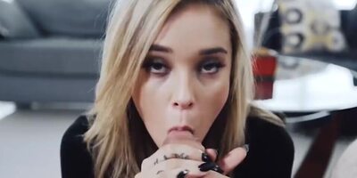 Inked blonde blows cock and copulates in POV video