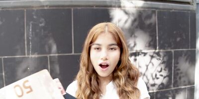 Peruvian brunette teen masturbating in public and cumming with her clit and wet snatch