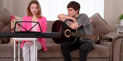 aTeen with small tits analyzed on sofa