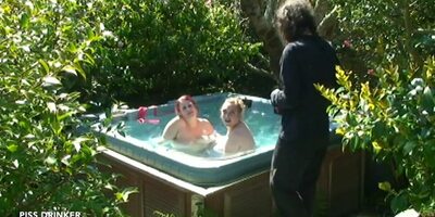 2 horny BBW lesbians piss on a dirty old man