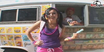 Small tits teen girl in rollerblades pick up for car sex