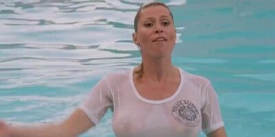 MILFs in wet clothes hugging sticking out boobies