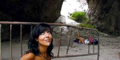 Pierced pussy gets outdoor anal fuck and cum on face