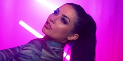 Blue-haired chick with bun pigtails acts in masturbation video