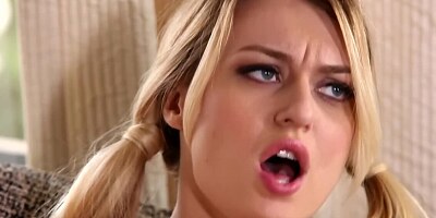 Ravishing blonde is using red dildo on her wet cherry