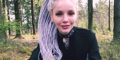 Dreadlocks Girl Deep Sucking Cock Lover Till Cum On Face In The Wood - Pov
