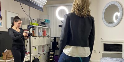 Backstage scene with busty Lily James