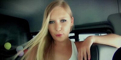 Young man gets permission to enter blonde's vagina in his van