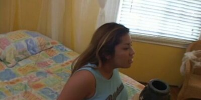 Lusty brunette goes down on hung stud, then gets facial