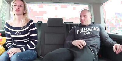 Blonde sucking a hard dick in the back of a van before getting publicly fucked