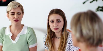 Girlfriends Laney Gray and Skye Blue have lesbian sex with hot stepmom Dee Williams