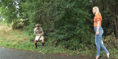 Ebony Zaawaadi seduced by an exhibitionist's cock