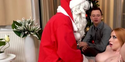 Kiara Lord is fucking by the Christmas tree while her BF watches