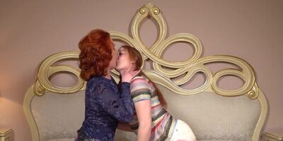 Fiery ginger mature lures stepdaughter on lesbian sex