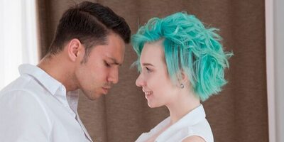Blue-haired teeny anal debut