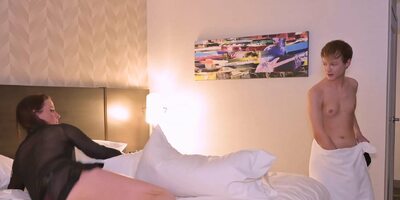 Naughty brunette MILF Sofie Marie seduces young guy into sex