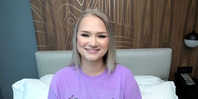 Blonde teen with a fat ass gives a sloppy BJ