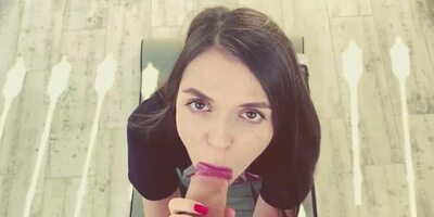 Teenage dark-haired with a purrfectly clean-shaved cooch, Natalissa deep-throats pecker in POINT OF VIEW, before getting screwed stiff