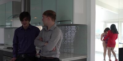 Lovely girlfriends Jasmine Wilde and Leana Lovings had sex with stepbrothers on Valentine's Day