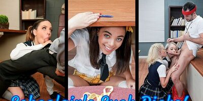 Schoolgirls doing blowjob