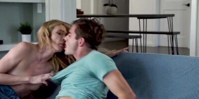 Petite blonde chick Aiden Ashley is licked and fucked on the couch