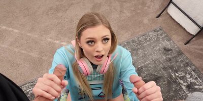 Threesome with big tits adorable Amber Moore