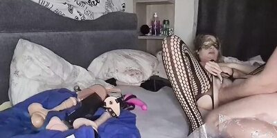 MILF in stockings masturbates and gets fucked on live webcam show