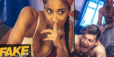 Fake Hostel - Cheating girlfriend with super tight hot natural body fucks a big cock before boyfriend wakes up