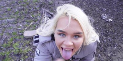 Gina Varney gets down on her knees to suck hard knob