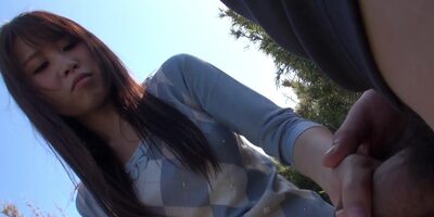 Outdoor sex with Japanese Eri Makino and creampie for her
