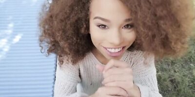 Spicy black girl Cecilia Lion is taking a white pecker in the yard