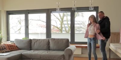 Horny man helps the teen chick feel at home