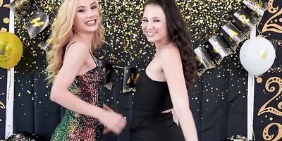 Family Strokes - Two Sexy Girls Invite Their Stepdad For New Year's Party And Get Too Passionate