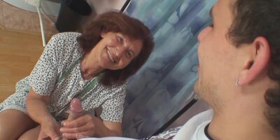 Clothed Old Grandma Sucks And Rides Younger Dick