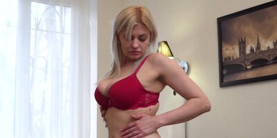 Attractive blonde Kate Blanch caresses her pussy