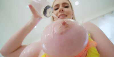 Curvy blonde angel is sandwiched between two hard rods