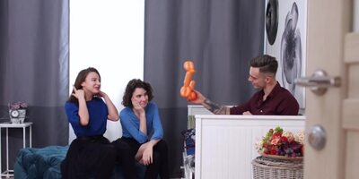 Two teen sluts enjoy intense threesome with the stud