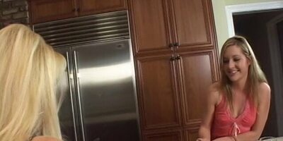 Blonde MILF spreads lotion on chick fresh out of the shower